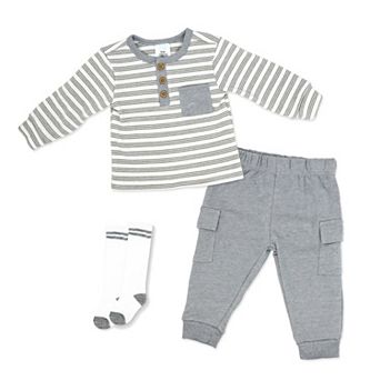 Baby Boys 3 pc Gray Stripe Terry Jogger Set