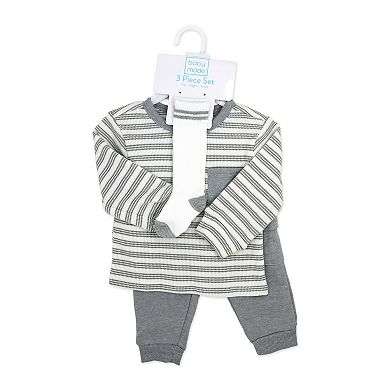 Baby Boys 3 Piece Gray Stripe Terry Jogger Set