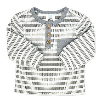 Baby Boys 3 Piece Gray Stripe Terry Jogger Set