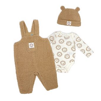 Baby Boys 3 pc Faux Sherpa Lions Overall, Bodysuit, and Cap Set