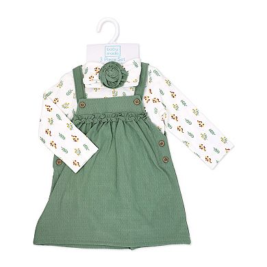 Baby Girls 3 Piece Corduroy-Look Jumper, Bodysuit, and Headband Set