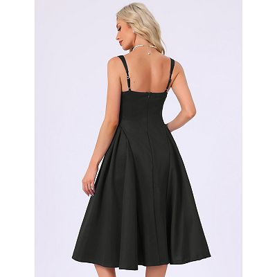 Women's Sleeveless Square Neck Cocktail Party Dress Wedding Guest A Line Midi  Dress