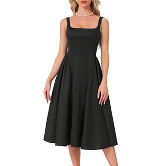 Women's Sleeveless Square Neck Cocktail Party Dress Wedding Guest A Line Midi Dress
