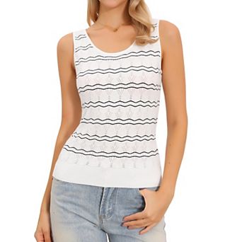 Tank Top for Women's Striped Sleeveless Vest Round Neck Knit Summer Casual Cami Tops