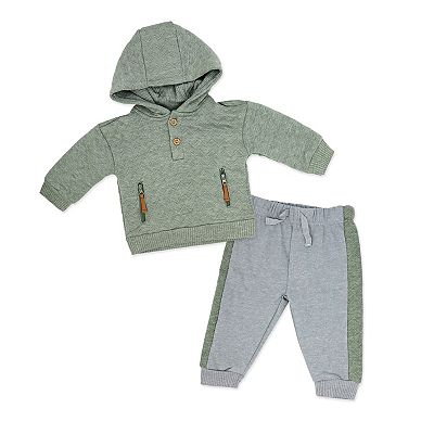 Baby Mode Baby Boys 2 Piece Quilted Jogger Set, Green, 0 - 3 Months, Cotton