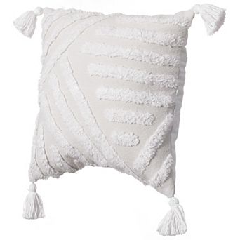 Handwoven Cotton Throw Pillow Cover with White Tufted Line Pattern and Tassel Corners, with Filler