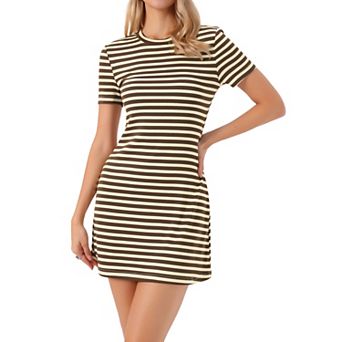 Striped Dresses for Women's Summer Crew Neck Short Sleeve Casual A Line Mini t Shirt Dress