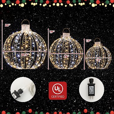Costway 3 Pack Christmas LED Light Balls Outdoor Hanging Light Spheres w/360 Lights