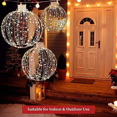 Costway 3 Pack Christmas LED Light Balls Outdoor Hanging Light Spheres w/360 Lights