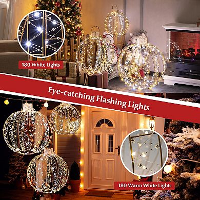Costway 3 Pack Christmas LED Light Balls Outdoor Hanging Light Spheres w/360 Lights