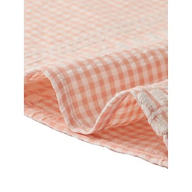 Gingham Peplum Tops for Women's Smocked Short Puffy Sleeve Crew Neck Summer Cute Plaid Blouses