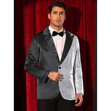 Sequin Blazers for Men's Color Block Peak Lapel Tuxedo Sparkly Patchwork Suit Jacket