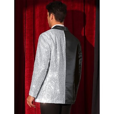Sequin Blazers for Men's Color Block Peak Lapel Tuxedo Sparkly Patchwork Suit Jacket