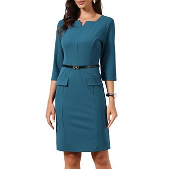Work Dress for Women's 3/4 Sleeve V Neck Casual Business Office Bodycon Sheath Dresses with Belt