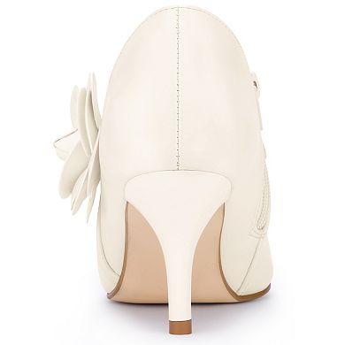 Women's Flower Pointy Toe Side Zip Stiletto Heels Ankle Booties