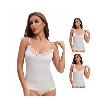 3 Packs Women's Lace Trim Silk Satin V Neck Cami Vest Adjustable Spaghetti Strap Loose Fit Camisoles