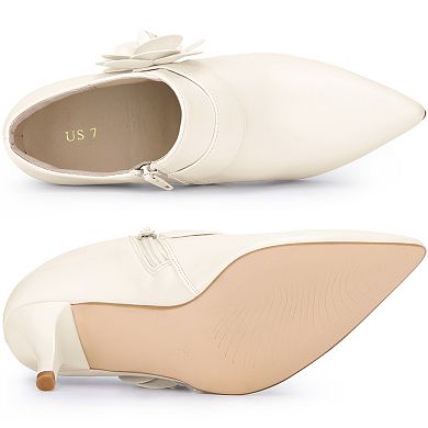 Women's Flower Pointy Toe Side Zip Stiletto Heels Ankle Booties