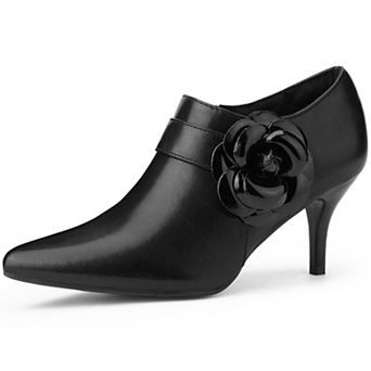 Women's Flower Pointy Toe Side Zip Stiletto Heels Ankle Booties