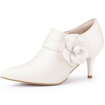 Women's Flower Pointy Toe Side Zip Stiletto Heels Ankle Booties