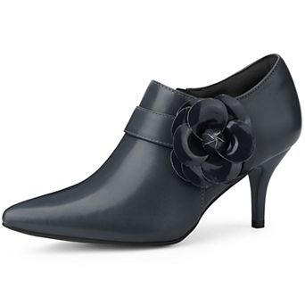 Women's Flower Pointy Toe Side Zip Stiletto Heels Ankle Booties