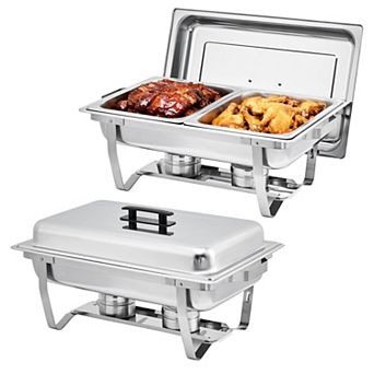 8-qt Chafing Dish Buffet Set of 2, Stainless Steel Food Warmer Set with 2 Half Size Food Pans
