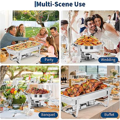 6 Pack Chafing Dish Buffet Set with Lid, 8 Qt Rectangle & 5 Qt Round, S/S Food Warmer Sets,