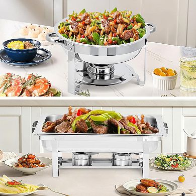6 Pack Chafing Dish Buffet Set with Lid, 8 Qt Rectangle & 5 Qt Round, S/S Food Warmer Sets,