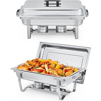 Chafing Dish Buffet Set 2 Pack, 8-qt Rectangular Food Warmers Set with Lid & Foldable Frame, Silver