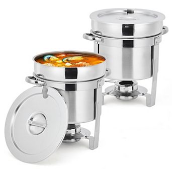 7-qt Commercial-Grade Soup Chafer Set of 2, Stainless Steel Round Food Warmers with Pots