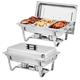 8-qt Chafing Dish Buffet Set of 2, Stainless Steel Food Warmer Set with 3 1/3 Size Food Pans