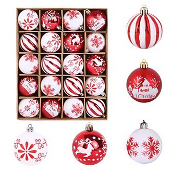 20 pc Christmas Balls Ornaments, 2.36-Inch Shatterproof Hanging Balls, Red White