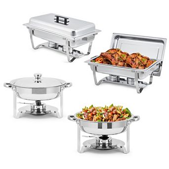 4 Pack Chafing Dish Buffet Set with Lid, 8-qt Rectangle & 5-qt Round, S/S Food Warmer Sets,