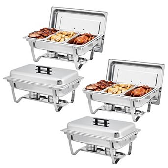 8-qt Chafing Dish Buffet Set of 4, Stainless Steel Food Warmer Set with 3 1/3 Size Food Pans