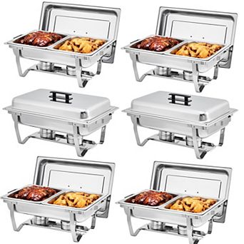 8-qt Chafing Dish Buffet Set of 6, Stainless Steel Food Warmer Set with 2 Half Size Food Pans