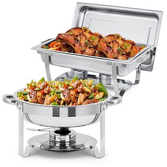 2 Pack Chafing Dish Buffet Set with Lid, 8-qt Rectangle & 5-qt Round, S/S Food Warmer Sets,