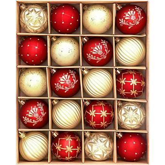 20 pc Christmas Balls Ornaments, 2.36-Inch Shatterproof Hanging Balls, Red Gold