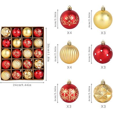 20 PCS Christmas Balls Ornaments, 2.36-Inch Shatterproof Hanging Balls, Red Gold