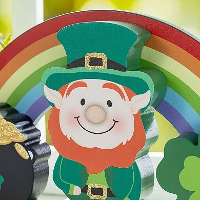 Glitzhome Set of 4 St. Patrick's Day Decor, 12"L St. Patrick's Wooden Table Block