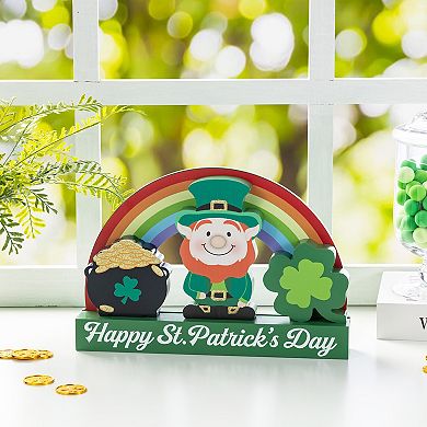 Glitzhome Set of 4 St. Patrick's Day Decor, 12"L St. Patrick's Wooden Table Block