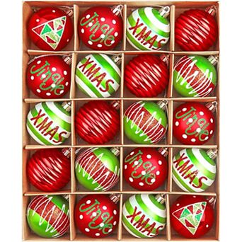 20 pc Christmas Balls Ornaments, 2.36-Inch Shatterproof Hanging Balls, Red Green White