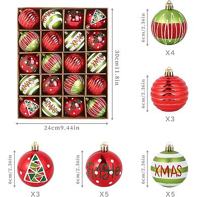 20 PCS Christmas Balls Ornaments, 2.36-Inch Shatterproof Hanging Balls, Red Green White