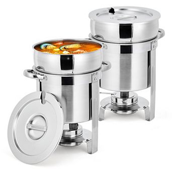 11-qt Commercial-Grade Soup Chafer Set of 2, Stainless Steel Round Food Warmers with Pots