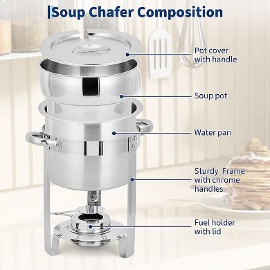 11QT Commercial-Grade Soup Chafer Set of 2, Stainless Steel Round Food Warmers with Pots