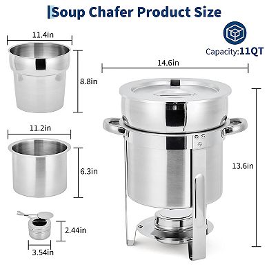 11QT Commercial-Grade Soup Chafer Set of 2, Stainless Steel Round Food Warmers with Pots