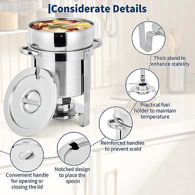 11QT Commercial-Grade Soup Chafer Set of 2, Stainless Steel Round Food Warmers with Pots
