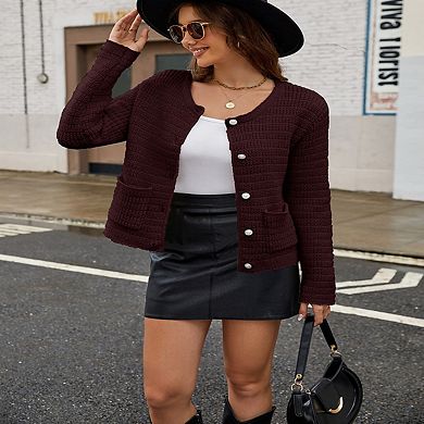 Women's Knitted Cardigan Sweater Autumn Fashion Long Sleeve Front Button Fashion Casual Jacket