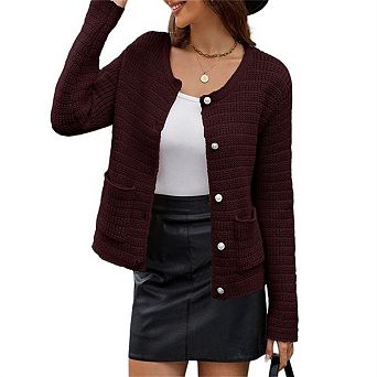 Women's Knitted Cardigan Sweater Autumn Fashion Long Sleeve Front Button Fashion Casual Jacket