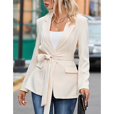Women's Casual Blazer Jacket Open Front Long Sleeve Work Office Suit Blazers With Waistband