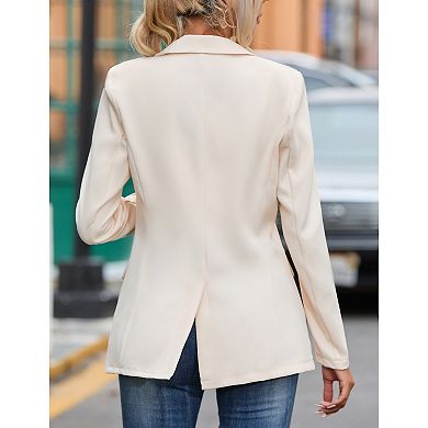 Women's Casual Blazer Jacket Open Front Long Sleeve Work Office Suit Blazers With Waistband