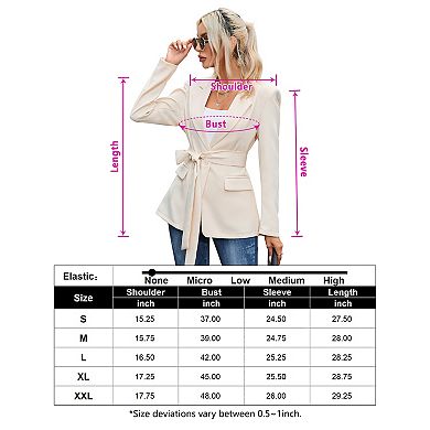 Women's Casual Blazer Jacket Open Front Long Sleeve Work Office Suit Blazers With Waistband